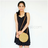 Ata round bag plain pattern with leather clip